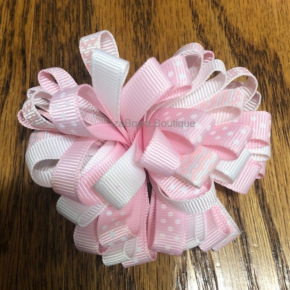 Pink & White  3 1/2" Loopy Bow   4B2827  new